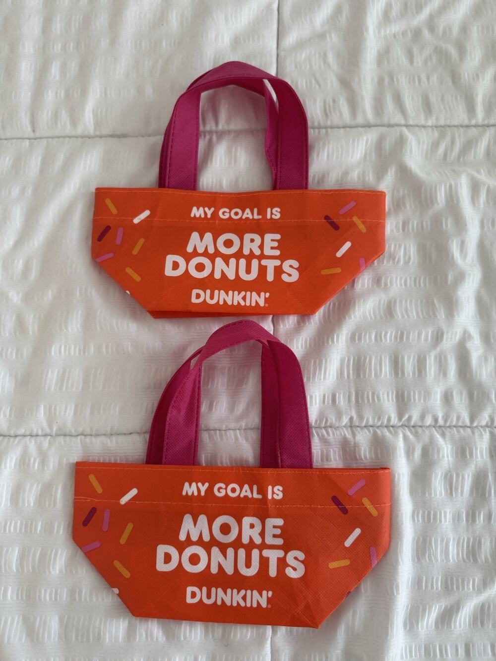 Lot of 2 New Dunkin Donuts Mini Tote Bags Limited Edition Reusable January 2026